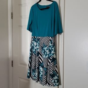 Teal and black a-line dress
